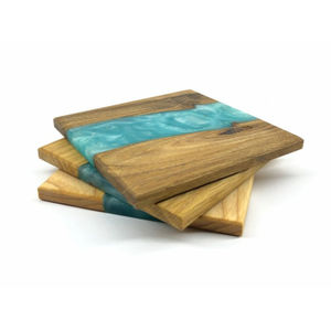 Juego de Posavasos Hechos a Mano de Resina Epoxi Azul Turquesa Cuadrada y Madera de Acacia, Ecológicos, Modernos, para Decoración de Mesa del Hogar - Product Image 2