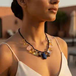 Collier pour femme en pierre naturelle avec perles de pierres précieuses, style religieux, chaîne en forme de boule pour cadeau - Product Image 2