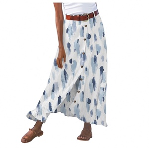Jupe décontractée mi-longue fendue en coton et lin pour femme, nouvelle collection été 2024, style A-line, taille mi-haute, couvrant les hanches - Product Image 6