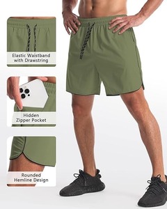 Pantalones cortos de gimnasio ecológicos de verano para hombre, ligeros, transpirables, de secado rápido, ropa deportiva de punto, bolsillos con cremallera, patrón sólido informal - Product Image 2