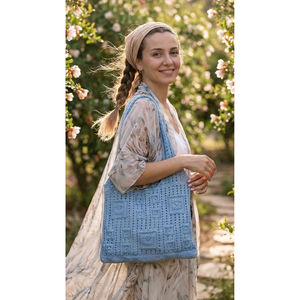 Bolso Tote Vintage Azul Claro con Patrón Cuadrado, de Cuero PU Resistente al Agua con Forro de PVC, para Uso Diario en Otoño - Product Image 1