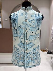 แจ็กเก็ตสไตล์เนห์รุของผู้ชายแจ็คการ์ดดีไซน์พิเศษสำหรับเทศกาลแต่งงานเสื้อผ้าดิวาลีสำหรับงานปาร์ตี้ขายดีที่สุด - Product Image 5