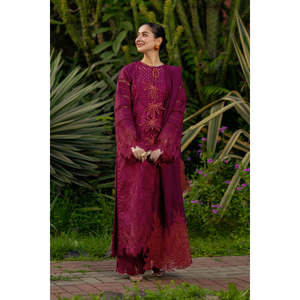 Conjunto Rang Rasiya de 3 Piezas: Camisa de Chikan Bordada con Dupatta de Malla Khaddi y Pantalones Bordados BIC-4885 Hechos de Tela de Chifón - Product Image 3