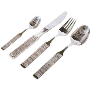 Durable Luxurious High 4-Piece Silver Tone Stainless Steel Cutlery <b>Set</b> <b>Grey</b> Handles Eco-Friendly American Style Dinnerware Party - Product Image 3