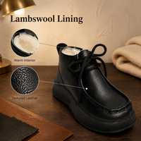 Bottes de neige noires pour hommes Varsavvas en cuir à motif litchi, chaudes, à semelle plateforme épaisse, avec doublure en laine d'agneau