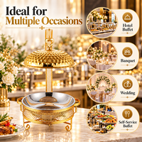 Chafing Dish Stainless Steel 8L Warna Emas dengan Tutup Gantung Berenda, Pemanas Makanan dengan Alkohol untuk Hotel, Pernikahan, dan Katering