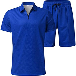 Summer Tracksuit <b>Outfit</b> for Daily Wear, Gym, or Vacation Men's 2 Piece <b>Matching</b> Set Casual Zipper Polo Shirt & Shorts - Product Image 6