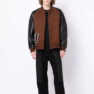 Nueva chaqueta universitaria elegante para hombre hecha con bordado frontal de chenilla y cuello acanalado chaqueta universitaria con borde atlético para hombre - Product Image 6