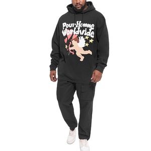 Solid Color Custom Design Puff Printing High Quality Cotton Plain Pullover Men's Slim Fit Street Wear Hoodies & <b>Trouser</b> - Product Image 1