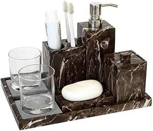 Elegante juego de baño de resina hecho a mano con acabado tallado y pulido perfecto para regalar uso de oficina o decoración de baño - Product Image 4