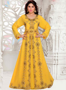 ผ้าจอร์เจียอิสลามปักสีเหลืองผ้าทอพร้อมฮิญาบ - Product Image 2