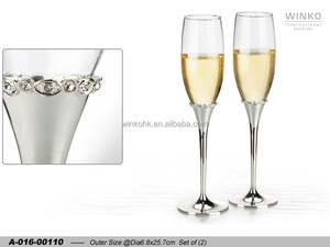 ชุดแก้วแชมเปญ Winko TIFFANY รุ่น "Tiffany" จำนวน 2 ใบ พร้อมคริสตัลใส 32 เม็ด ตกแต่งด้วยซิลเวอร์/แลคเกอร์ - Product Image 1