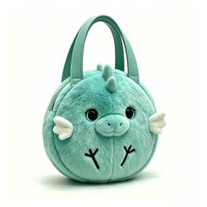 customized dragon plush <b>purse</b>,Fluffy animal-shaped faux leather handle bag,<b>Cute</b> turquoise dragon plush bag - Product Image 5