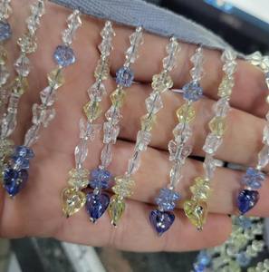 พู่ประดับลูกปัด 2 1/2 นิ้ว แบบห้อยลงบนฐาน สีฟ้าและเหลืองอ่อน ลายผีเสื้อ ต่อหลา - Product Image 2