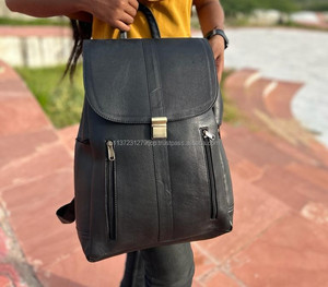 New Style Vintage Look Black Genuine Leather Backpack Travel Backpack Office Leather Large Capacity Travel <b>Bag</b> <b>for</b> <b>Men</b> and Women - Product Image 4