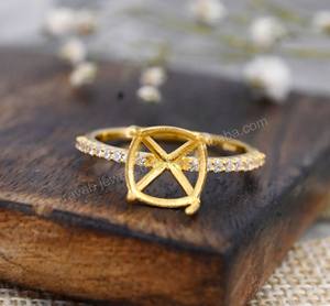 Bague en argent sterling 925 semi-montée avec coussin à 4 broches en or 18 carats personnalisable bijoux fins de fiançailles - Product Image 6