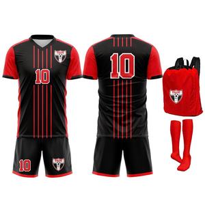 Uniforme de Fútbol Personalizado con Estampado Digital Rojo y Negro, 100% Poliéster, Transpirable y Elástico, Jersey de Manga Corta Unisex para Adultos - Product Image 1