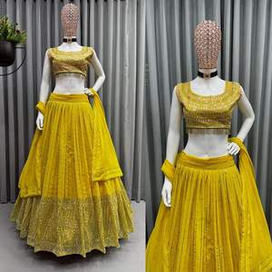 Ropa de boda de alta calidad Georgette bordado trabajo Lehenga Choli con Dupatta indio exportador y proveedor - Product Image 5