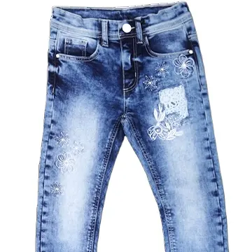 Jeans motif, Jeans gaya Formal tinta biru Skinny Fit Solid dengan ukuran kustom