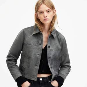 Premium <b>Women</b> Grey Genuine <b>Suede</b> Leather <b>Jacket</b> Casual Button Up Cropped Streetwear Vintage Short Coat Fashion Female Outwear - Product Image 1