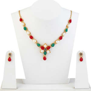 Kriaa Floral chapado en oro Pota piedra perla collar conjunto moda joyería esencial - Product Image 1