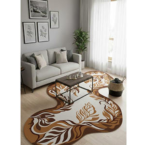 Tapis d'intérieur en laine beige moderne et personnalisé, forme de feuille irrégulière, tissé à la main, avec support en latex, pour la décoration du salon, cadeau de Nouvel An - Product Image 2