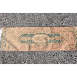 Vintage 1 X 3.5ft Verde Beige Alfombra turca Área grande Rectángulo Patchwork Patrón Lana Seagrass Látex Abstracto para la habitación del pasillo - Product Image 4