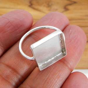 925 Sterling Silver Square Mounting Bezel Cup Best Quality DIY Collet <b>Ring</b> Jewelry Components Good Price for Exportation - Product Image 3