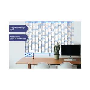Calendrier mural XXL 2026, affiche en papier mat 250 g/m², polyvalent, pour affichage et promotion, avec fonction horloge de table - Product Image 1