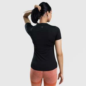 เสื้อยืดออกกำลังกายแขนสั้นสีดำสำหรับผู้หญิง รุ่น W024 เสื้อถักลายการ์ตูนน่ารัก ไซส์ XS/XS/XS  ลายเพชร น้ำหนักเบา ระบายอากาศได้ดี - Product Image 2
