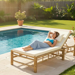 Meubles de plage en bambou pour l'été - Lit de soleil relaxant en bambou pour la plage - Chaise longue de plage en bambou - Product Image 1