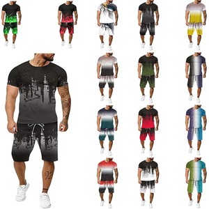 Personalizar gran oferta tela 100% algodón 230 Gsm lavado ácido hombres dos piezas Conjunto de camiseta de talla grande conjuntos cortos para hombres - Product Image 6