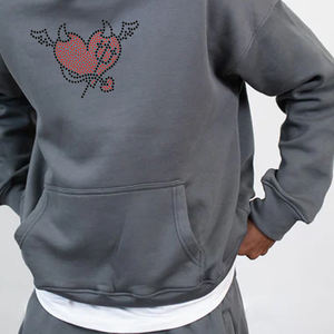 High Grade Streetwear Men <b>Rhinestone</b> <b>Hoodie</b> Custom Streetwear Drop Shoulder Boxy Fit French Terry Men <b>Rhinestone</b> <b>Hoodie</b> - Product Image 4