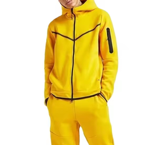 Wholesale Unisex Plus Size Eco-Friendly Cotton Tech Fleece Stripe Jogger Sweatsuit Full Zip <b>Hoodie</b> Breathable Tracksuit Sets - Product Image 2