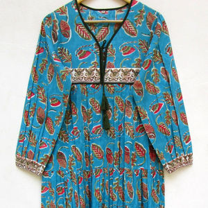 Robe longue en coton indien imprimé bloc à la main pour femmes tenue décontracté grande taille vêtements d'été bouton décoré taille libre ensemble de robe - Product Image 1