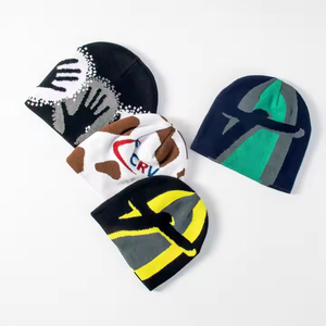 Custom Low Moq Alta calidad Jacquard Logo All Over Print Logo Hip Hop Skull Sport Hat Knitting Beanie Sombreros - Product Image 1