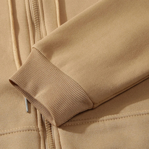 Moda de invierno Sudadera con capucha Cremallera completa Manga larga Streetwear Bordado Kanga Bolsillo Color sólido Liso teñido Pedido mínimo 2 - Product Image 5