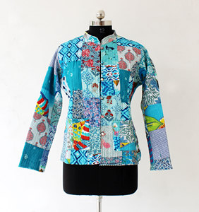 Patchwork Kantha Women Quilted Jacket, Hand Crafted Cotton Long Boho, Hippie, Patch, <b>light</b> weight Women Short <b>Coat</b> <b>Ladies</b> Wear - Product Image 2