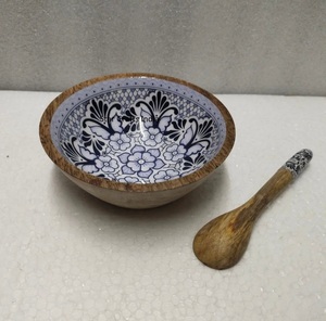 Bois d'acacia naturel imprimé en émail noir à l'intérieur du bol bol de service de nourriture de salade en gros adapté à la salade de fruits et de grain de soupe - Product Image 3