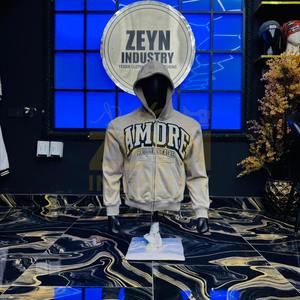 Sweats à capuche pour hommes avec patchs brodés, coton, fermeture éclair, streetwear, broderie imprimée, sweats à capuche pour hommes avec fermeture éclair personnalisés - Product Image 2