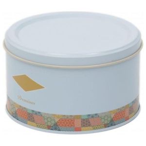 1.1L กล่องเก็บโลหะกลมลายปะ140x80มม. พื้นหลังสีน้ำเงิน - Product Image 3