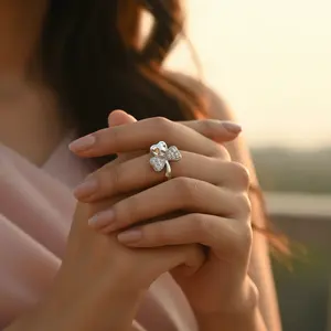 Anillo de Trébol de Plata 925 para Mujer, Moderno y Elegante, con Incrustaciones de Piedras Preciosas, Número de Mariposa, Chapado en Rodio, Joyería de Cobre, Regalo - Product Image 2