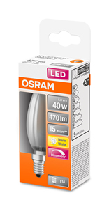 หลอดไฟ LED แบบดัดแปลง รุ่นด้าน ปรับความสว่างได้ รูปทรงเทียน ขั้ว E14 5 วัตต์ 2700K 470 ลูเมน (Osram 4058075436985) - Product Image 2