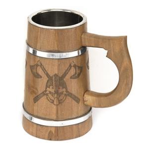 Chope à bière en bois artisanale personnalisée de 20 oz, style ancien, résistante au micro-ondes, motif floral, poignée, utilisation hôtelière, en provenance d'Inde - Product Image 3