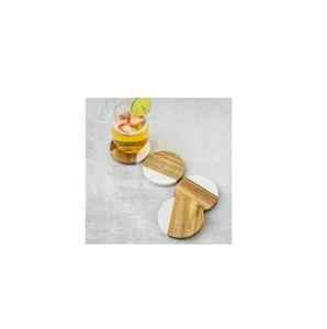 Sous-verres en marbre blanc et en bois, faits à la main, hautement polis, pour la maison, la table, les boissons, sous-verres en bois et en marbre - Product Image 2