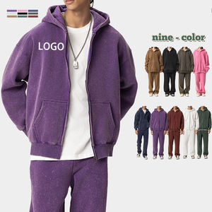 Sudadera con capucha con cremallera completa de algodón con estampado de hojaldre Sudaderas CON CAPUCHA DE MODA lavadas con ácido Vintage para hombres Sudadera con capucha con cremallera personalizada - Product Image 3