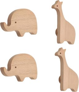 2 Girrafe + 2 boutons d'armoire en bois Elephant-4PCS, poignées d'armoire, poignées et boutons de tiroir, poignées de porte de placard pour la chambre à coucher et la maison - Product Image 1