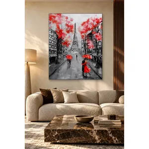 Impression sur toile Fida Parisian Lovers Under a Red Umbrella - Product Image 1
