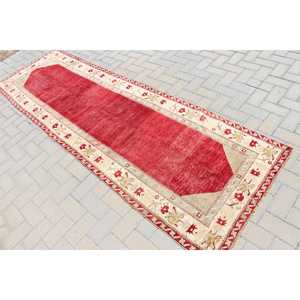 3x9.8 ft <b>Runner</b> Turkish Rug Vintage Patchwork Design Eco-Friendly Traditional <b>Red</b> White Persian Wool Rug with Latex Backing - Product Image 4
