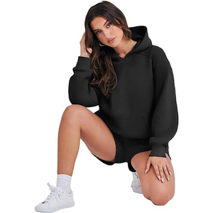 Sudadera con capucha para mujer al por mayor conjunto corto de algodón de dos piezas Sudadera con capucha de moda ropa con logotipo personalizado traje de chándal transpirable Sudadera con capucha - Product Image 4